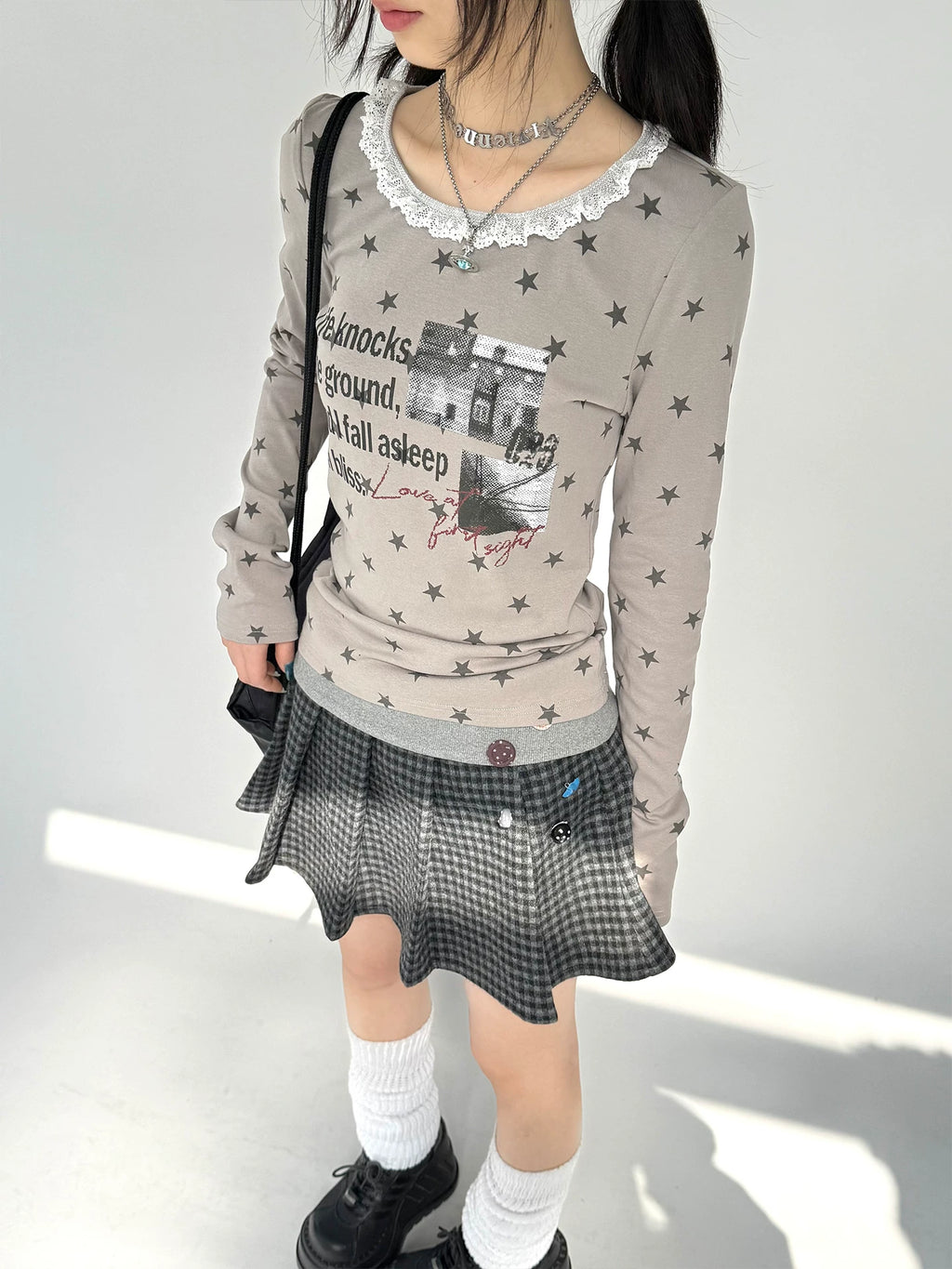 Kasugano TOO Plaid Button High-Waist A-Line Mini Skirt
