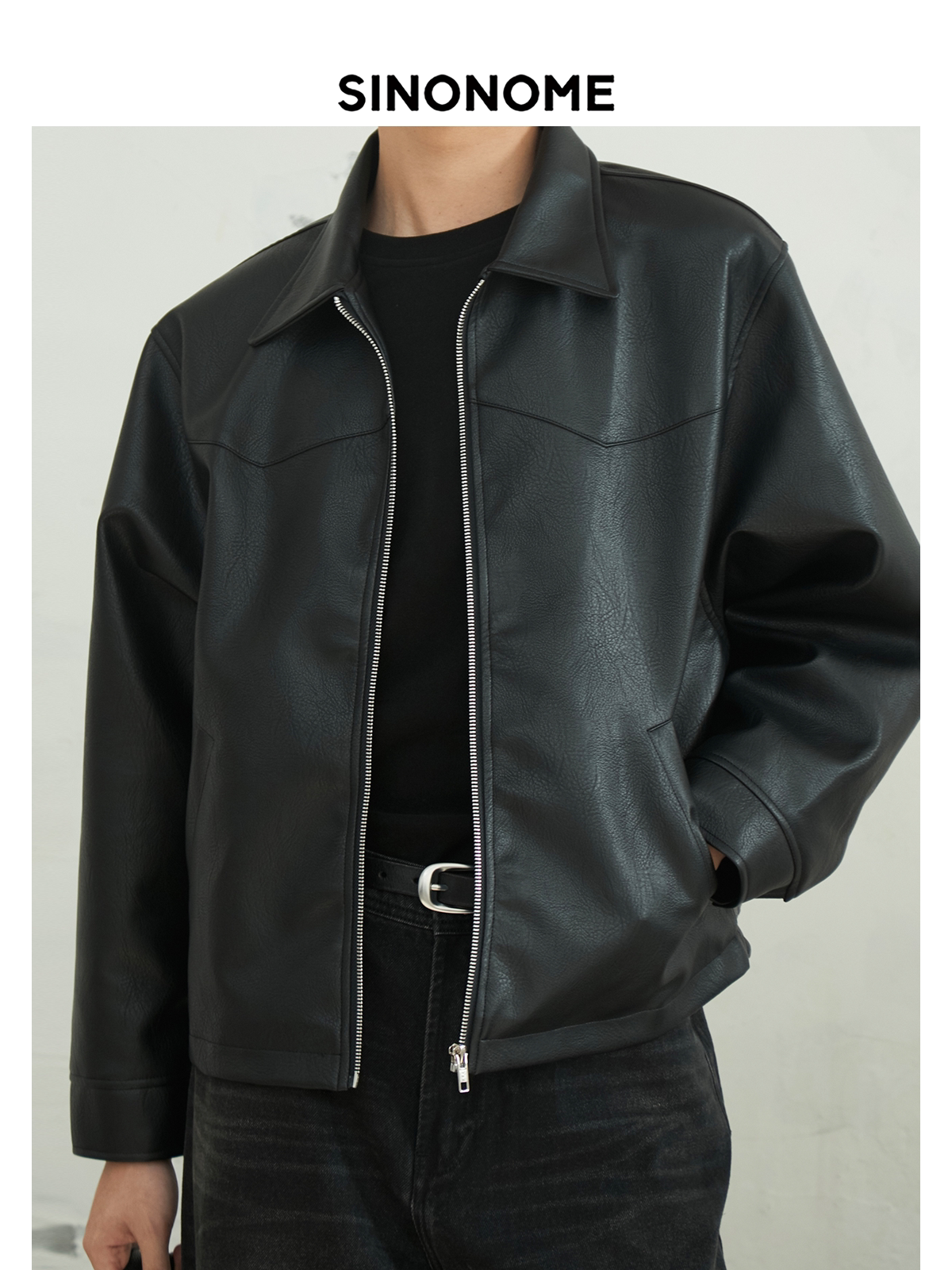SINONOME faux PU short leather jacket cleanfit