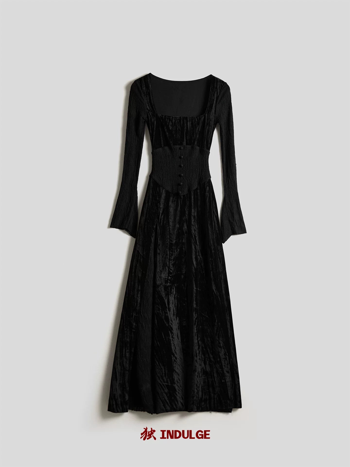 INDULGE Velvet Splicing Lace Long Sleeve Dress