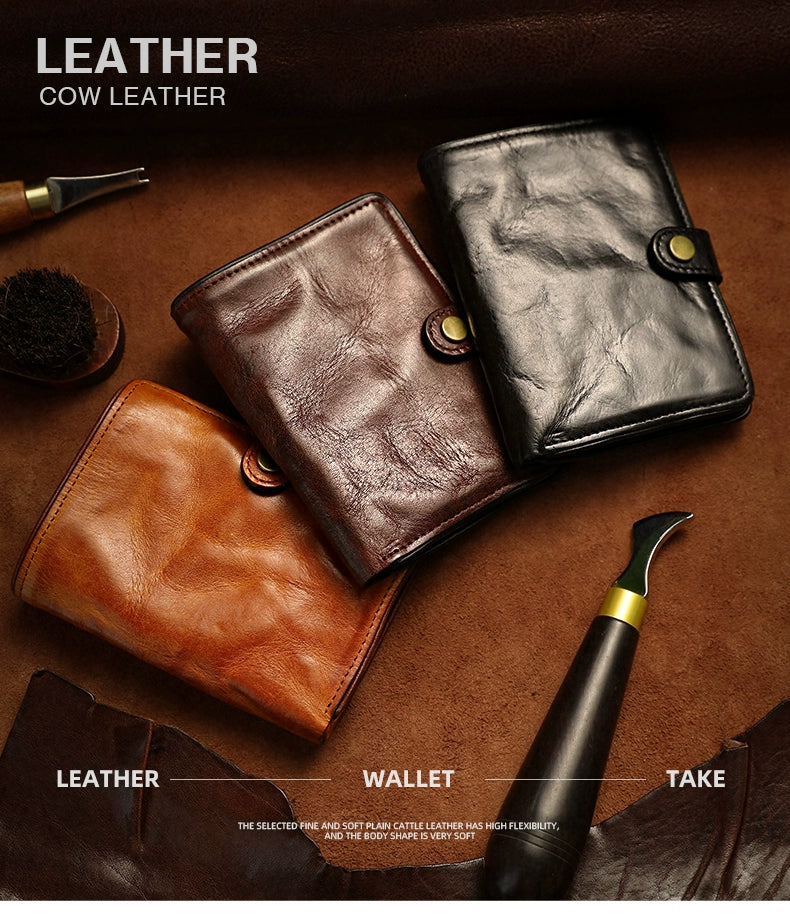 HALF WORK tanned leather short men's leather vertical cowhide wallet