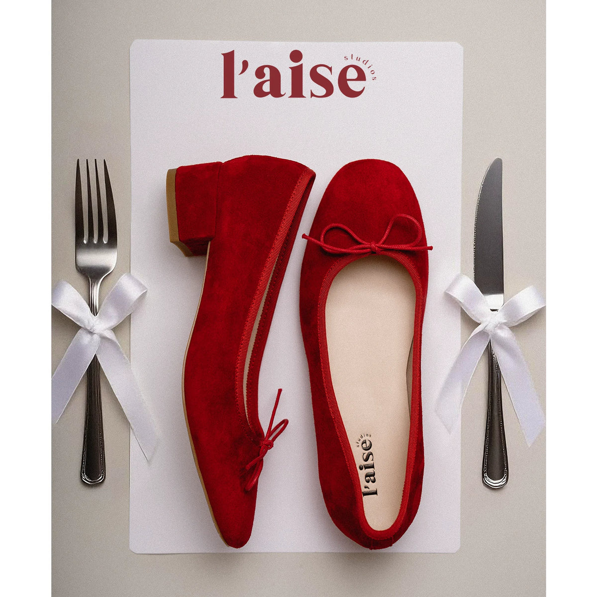 L'aise Suede Bow Block-Heel Ballet Flat