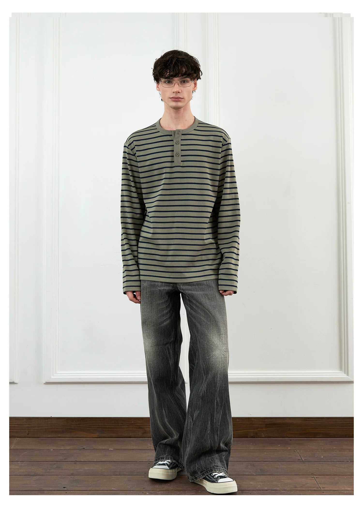 SINONOME Lazy Retro Striped Simple Loose Long Sleeves