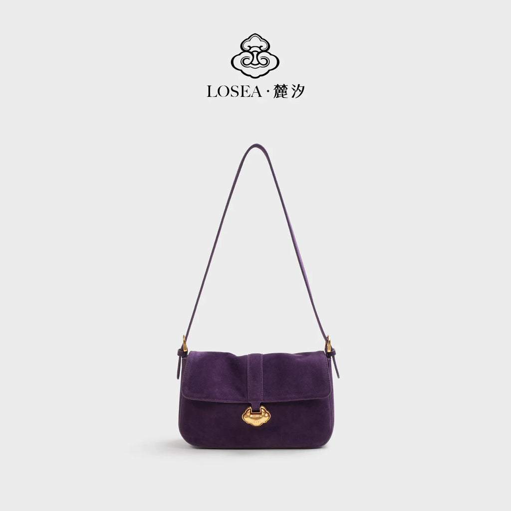 LOSEA Purple Faux Leather Magnetic Snap Underarm Bag