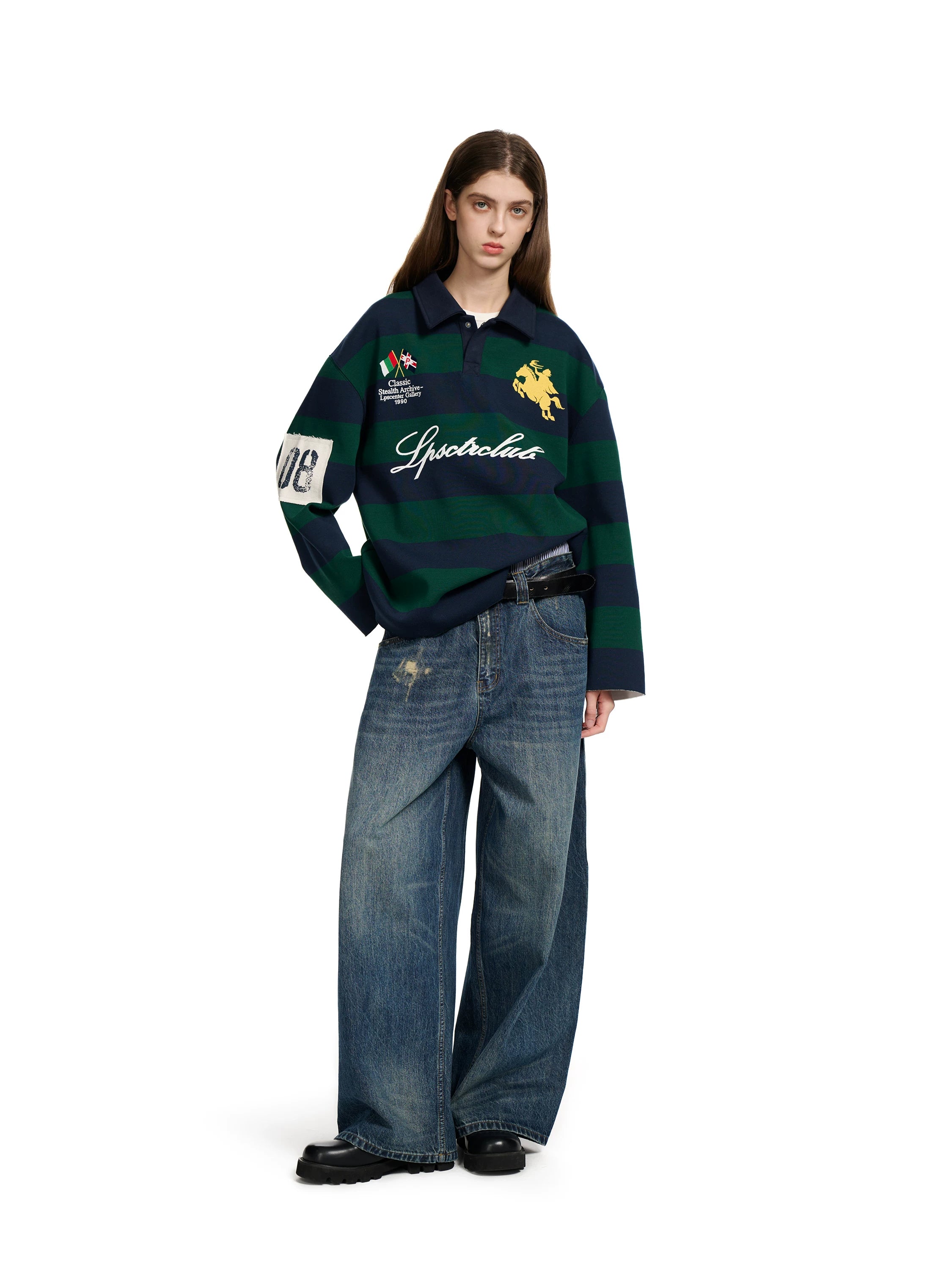 Loopsoon Vintage Striped POLO Neck Sweater Couple