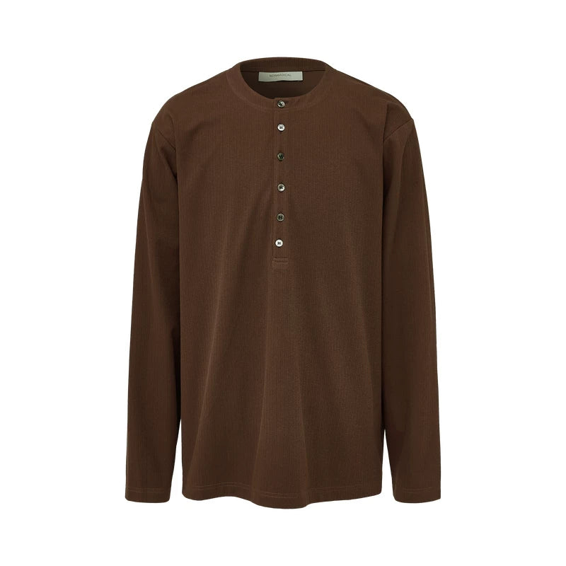 NONRADICAL Dark Striped Textured Henley Long-Sleeve Tee
