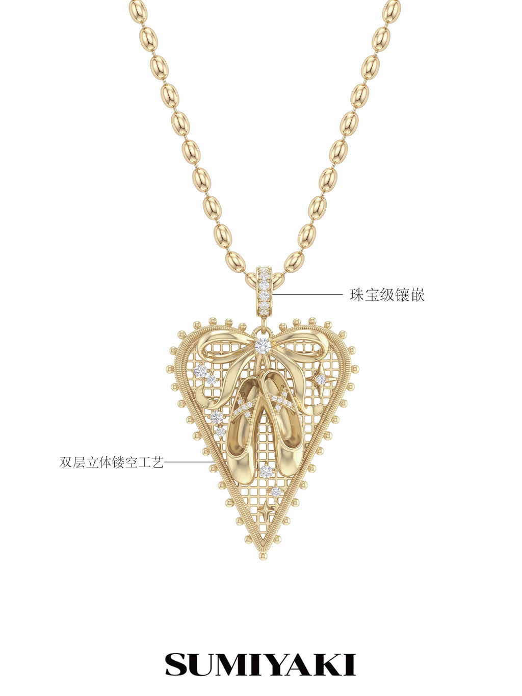 SUMIYAKI Bow Heart Pendant Necklace
