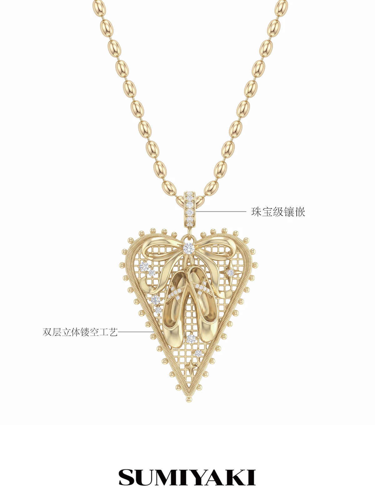 SUMIYAKI Bow Heart Pendant Necklace