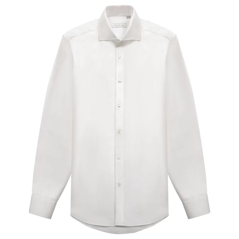 CULTUM White Pointed Collar Wrinkle-Resistant Slim Fit Dress Shirt