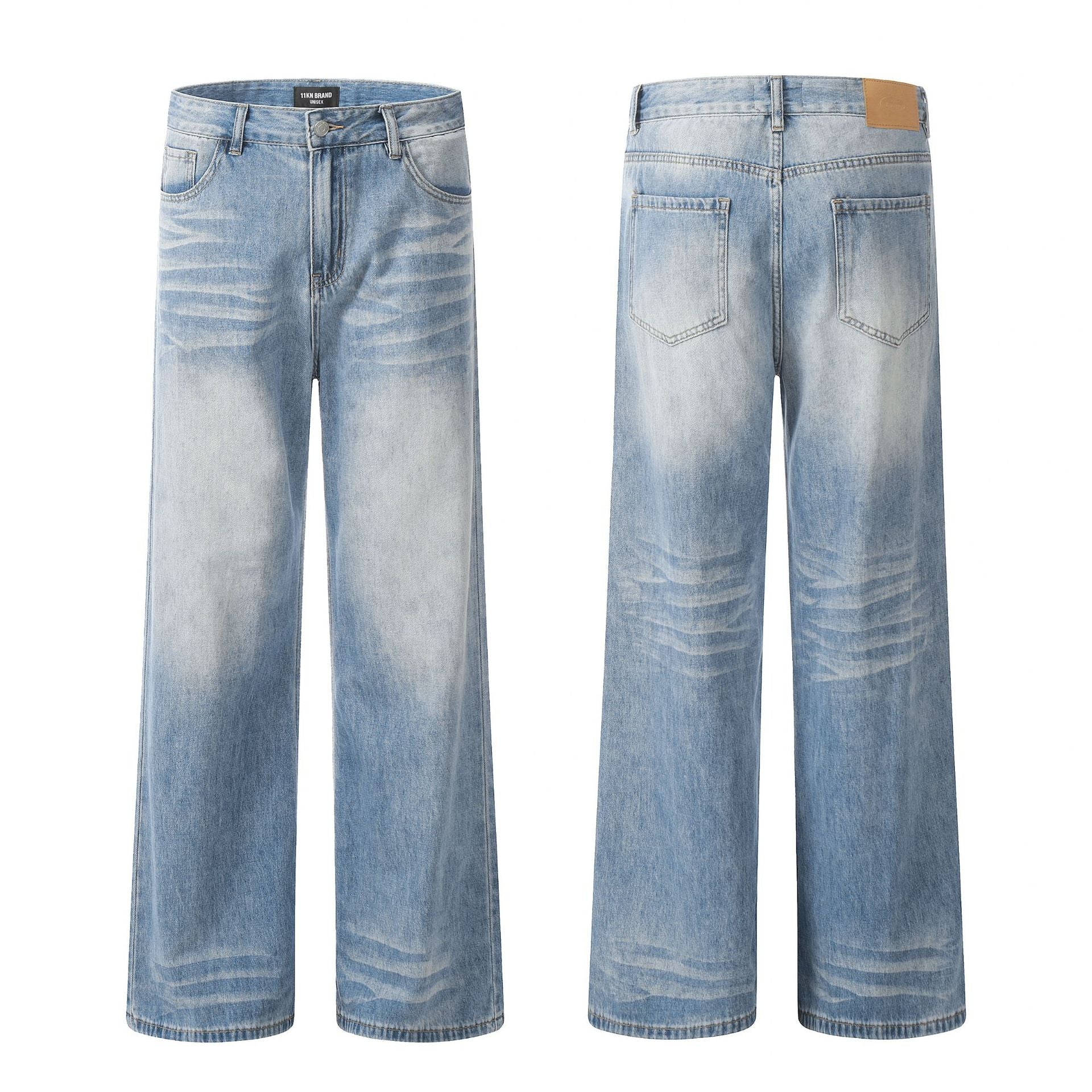 11KN Wide-Leg High-Rise Washed Jeans