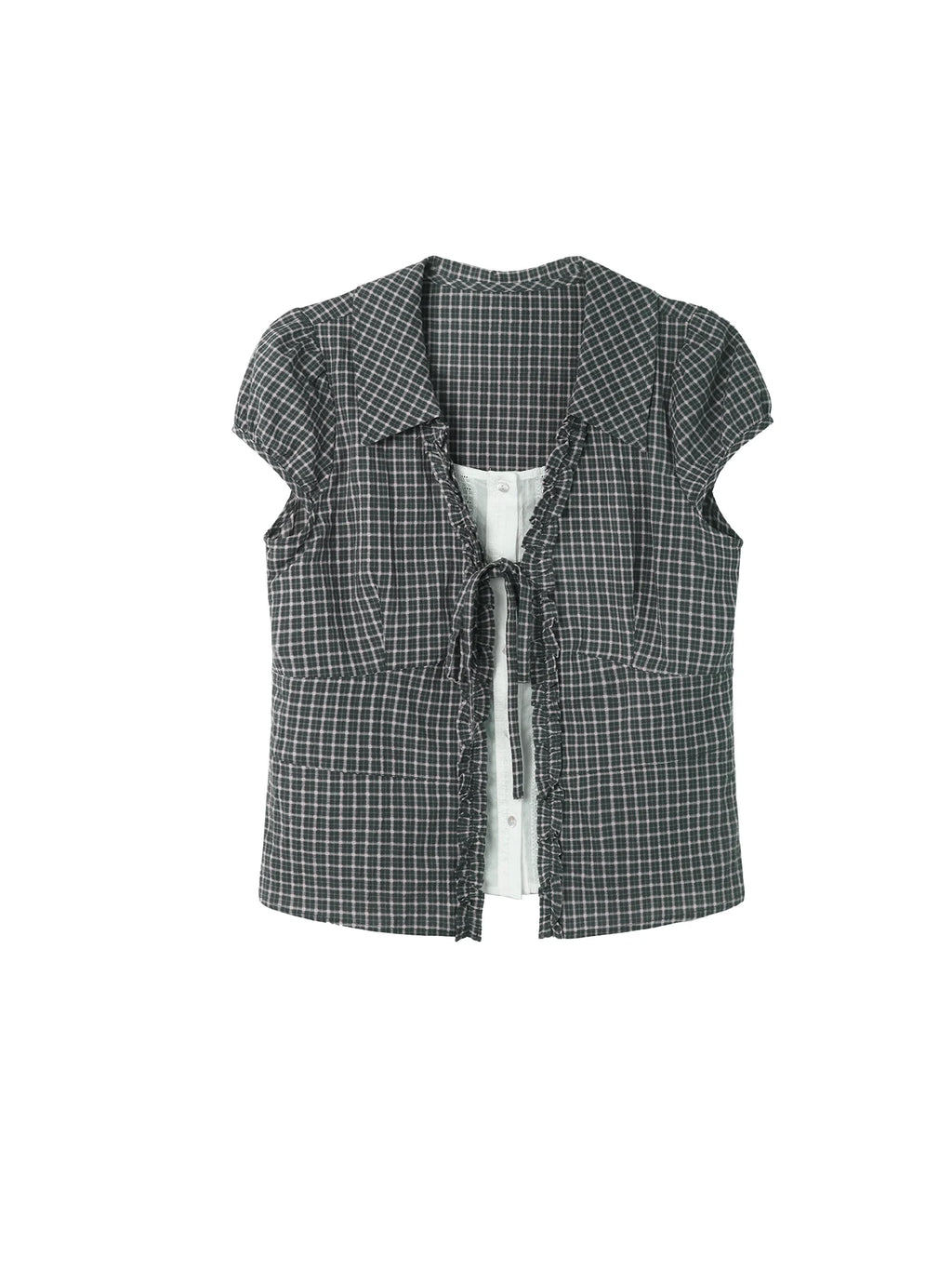 Two days off lab Plaid Colorblock Faux Two-Piece Loose Shirt