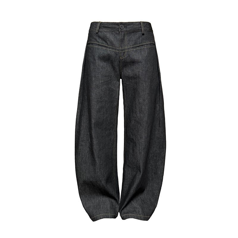 JCAESAR Denim Inverted Pleats Low-Rise Wide-Leg Jeans