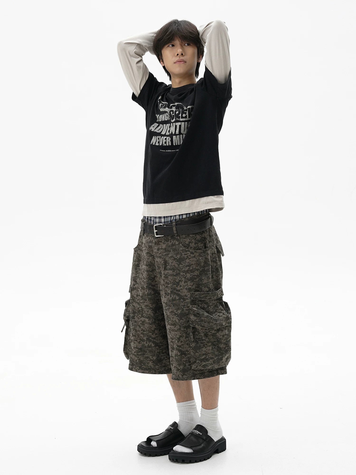 TH90 Splicing Fake Two Pieces Casual Long Sleeves