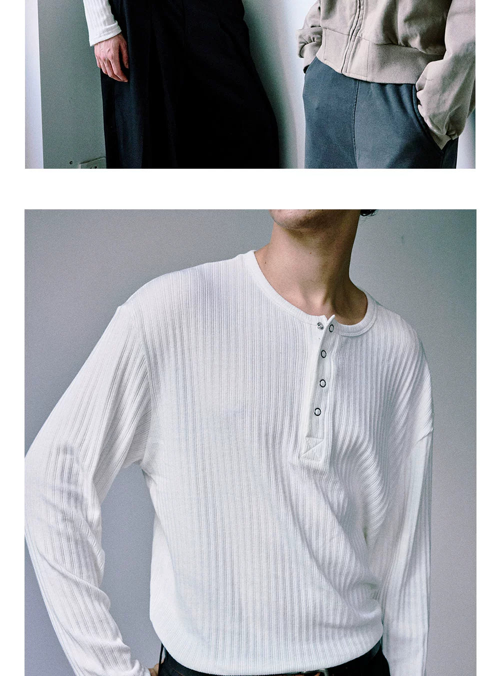 Anniehall Henry Collar Pit Striped Snap-Down Static Luxury Long Sleeve