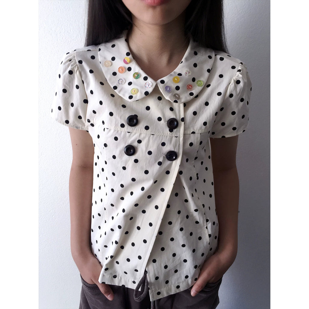 3months Polka Dot Button Bubble Sleeve Blouse