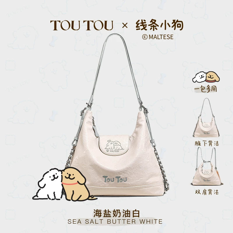 TOUTOU Faux Leather Zip-Top Shoulder Bag