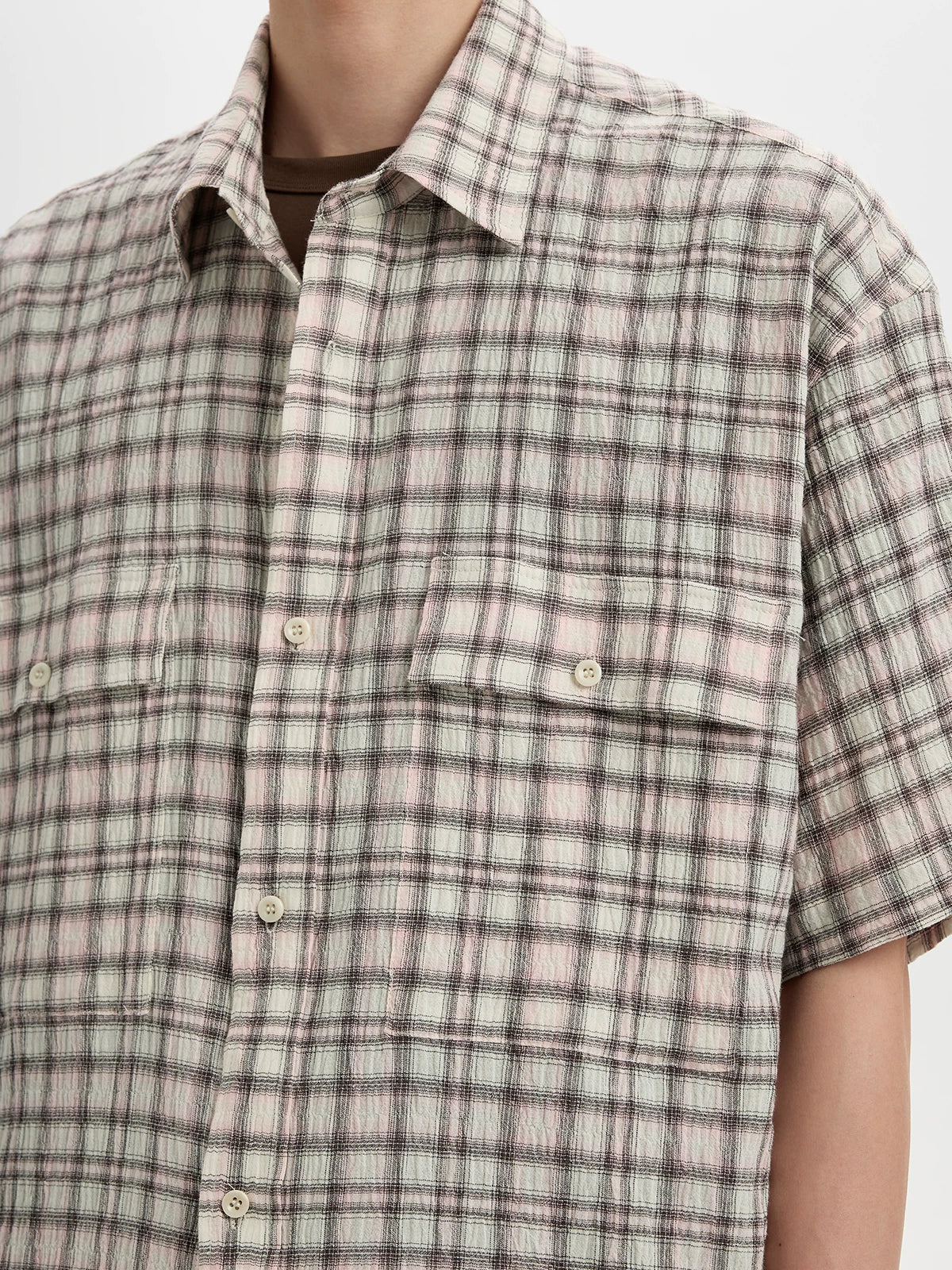 BUTTBILL 200g Plaid Drop-Shoulder Short-Sleeve Shirt