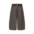 AMBSOM Suede Pleated Houndstooth Patchwork Capri Shorts