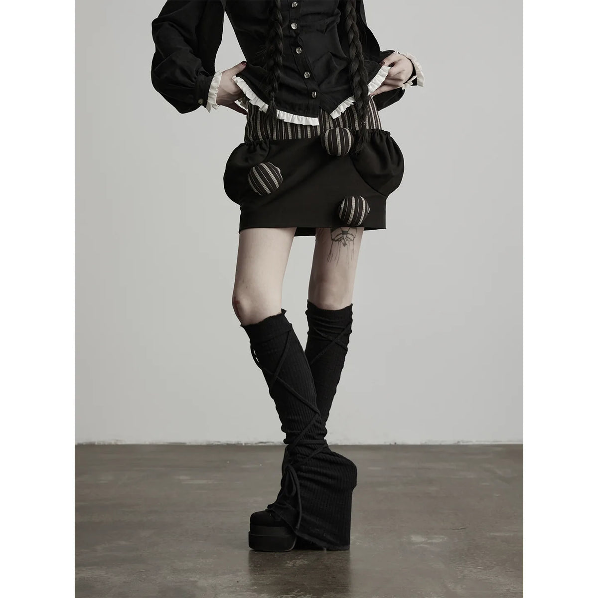 INDULGE Shadow High-Waist Striped Spliced Mini Skirt