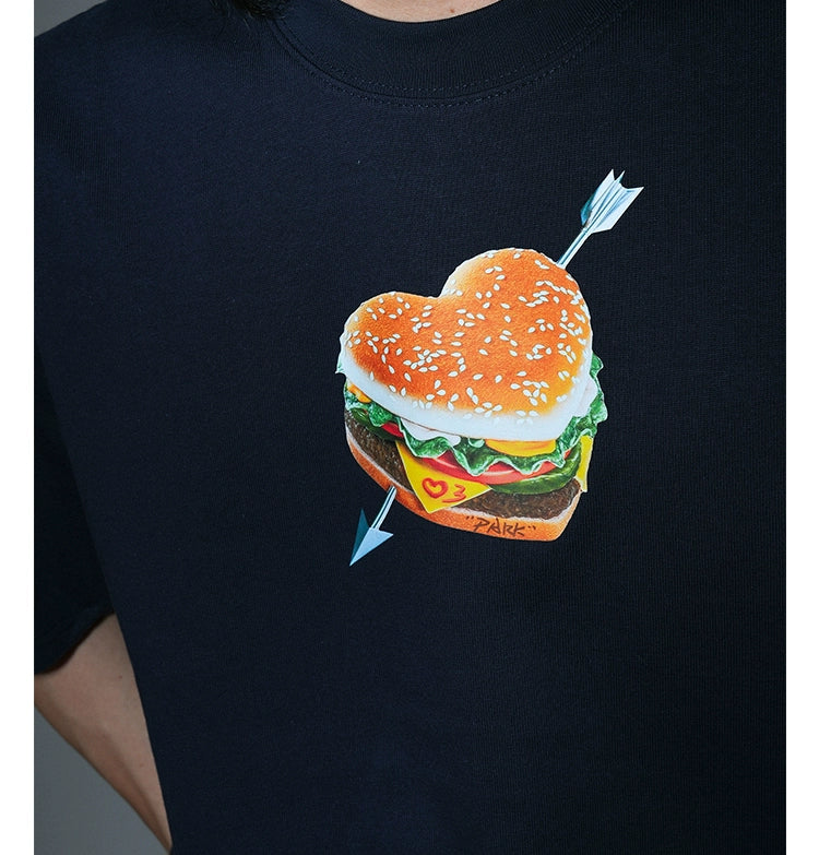 O3PARK Loose and Versatile "Love Burger" Printed Tee