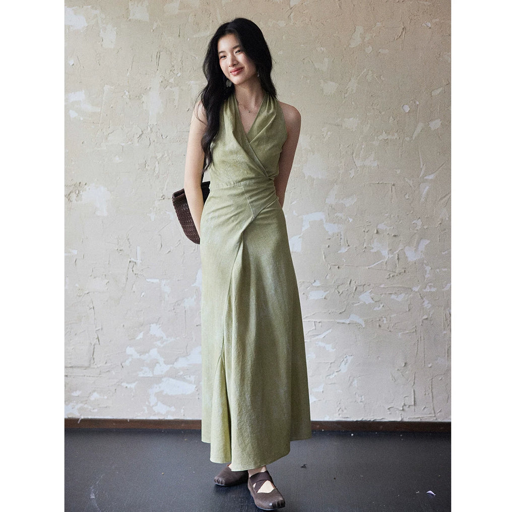 TYANG Temperament Purple V-neck Neck Strap Dress