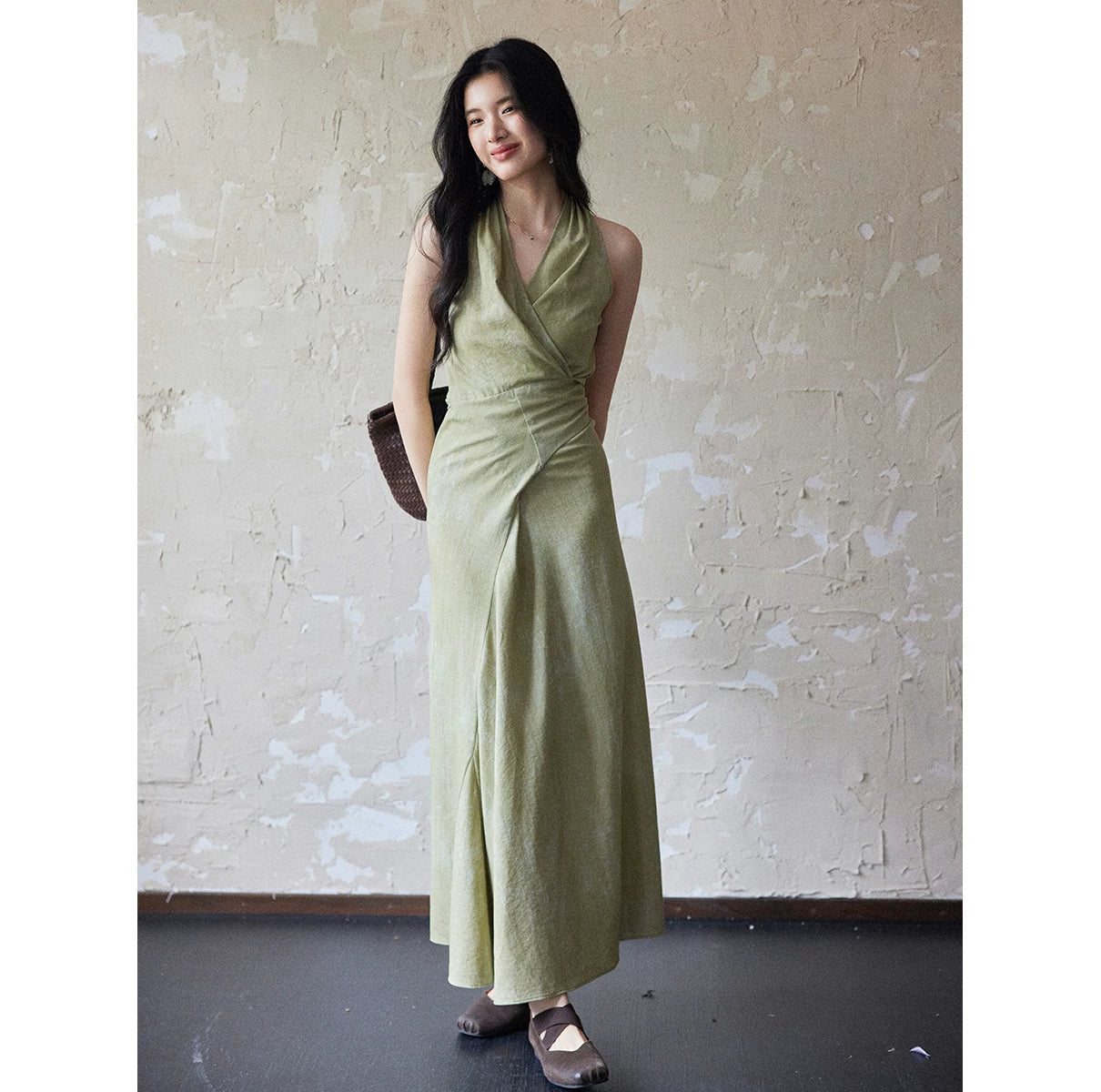 TYANG Temperament Purple V-neck Neck Strap Dress