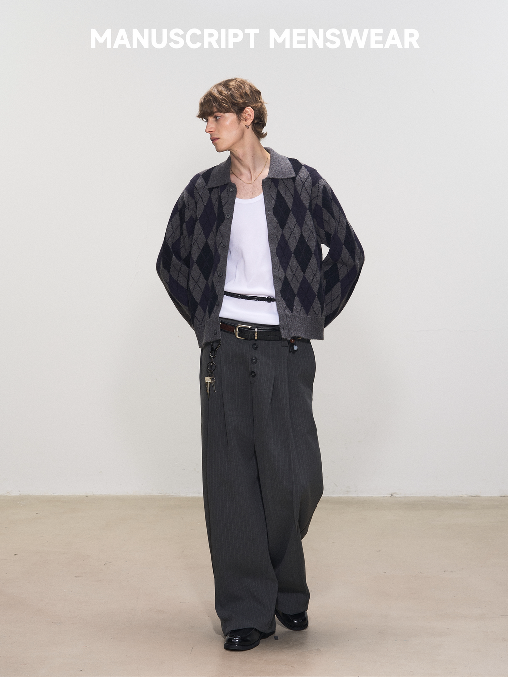 MANUSCRIPT Diamond-Pattern Relaxed Fit Cardigan
