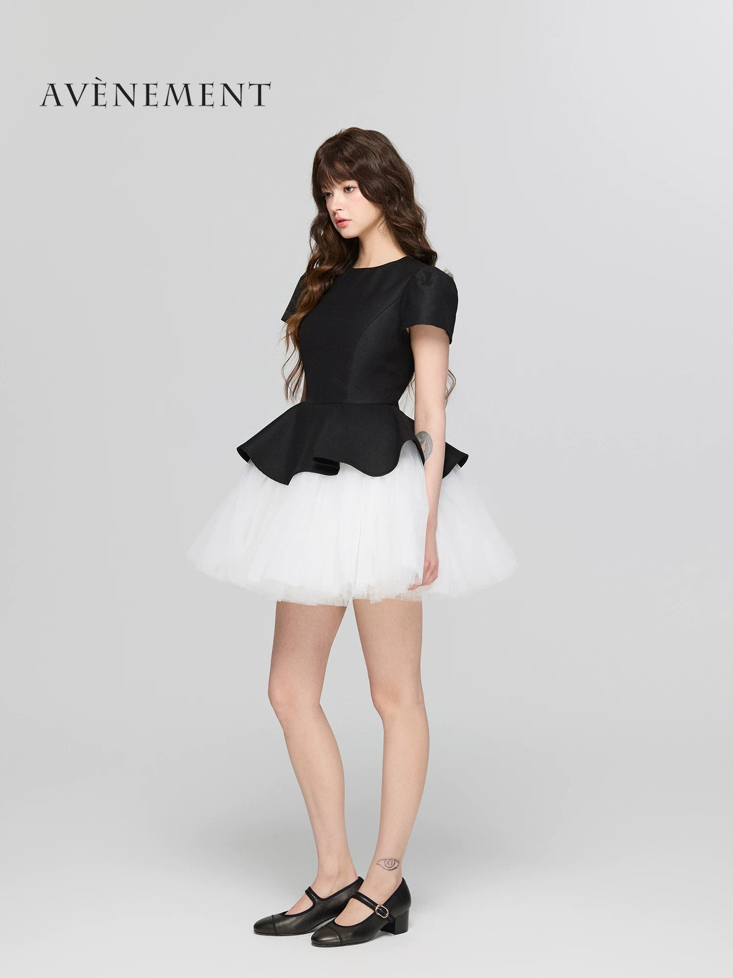Avenement Mesh Stitching Temperament Waist Dress