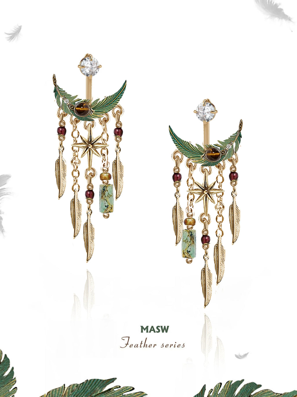 MASW Green Feather Tassel Earrings