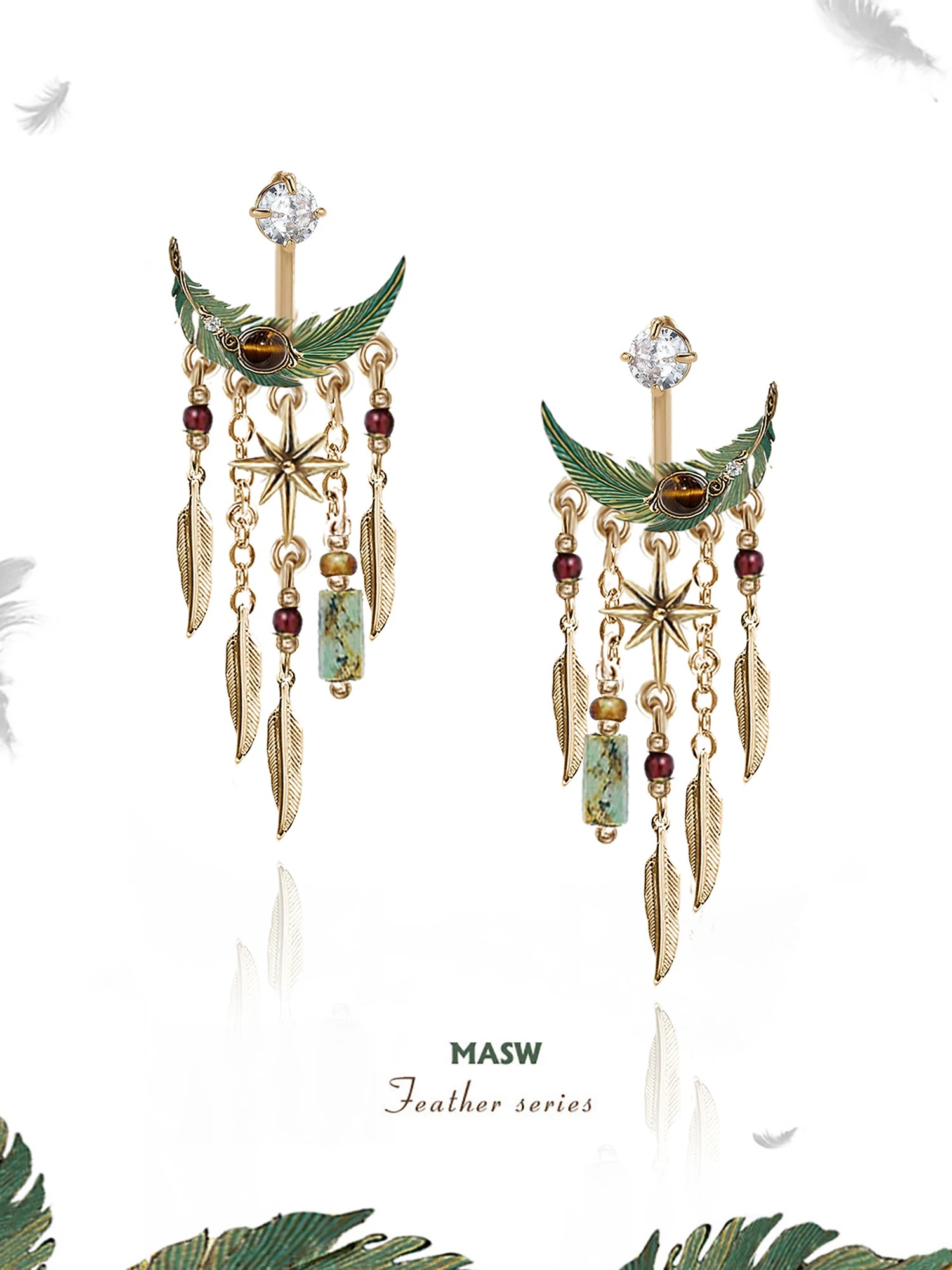 MASW Green Feather Tassel Earrings