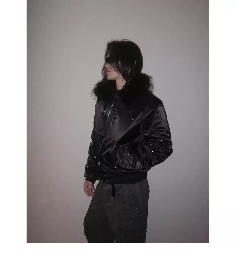 URRRGE Rivet Design Fur Collar Padded Jacket