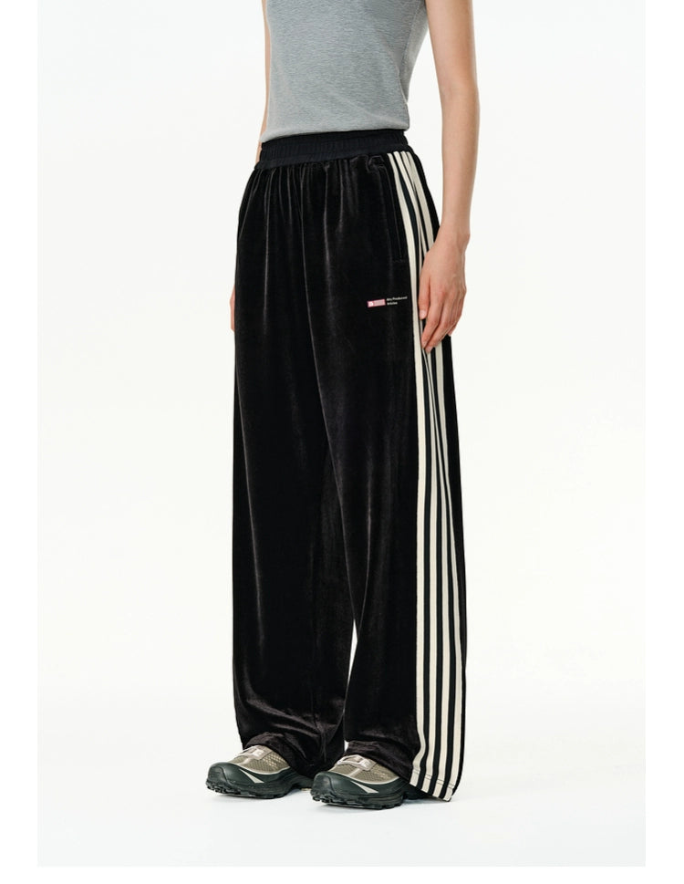 ATRY Contrast Velvet Straight Wide Leg Pants