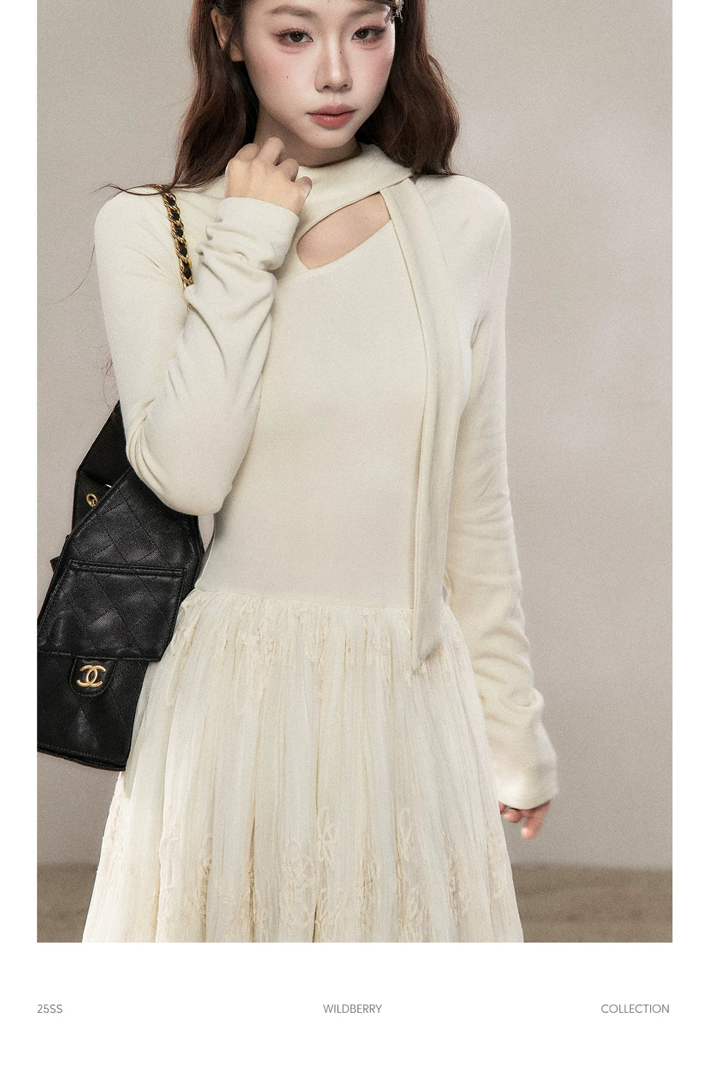 Wildberry Mesh Stitching Knitted Dress