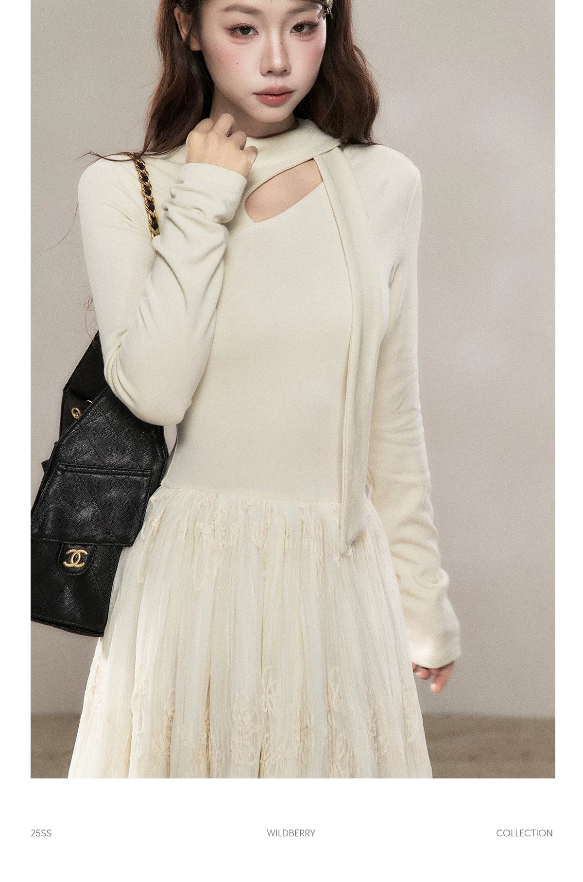 Wildberry Mesh Stitching Knitted Dress