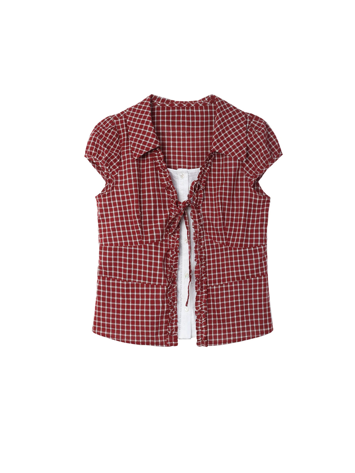 Two days off lab Plaid Colorblock Faux Two-Piece Loose Shirt