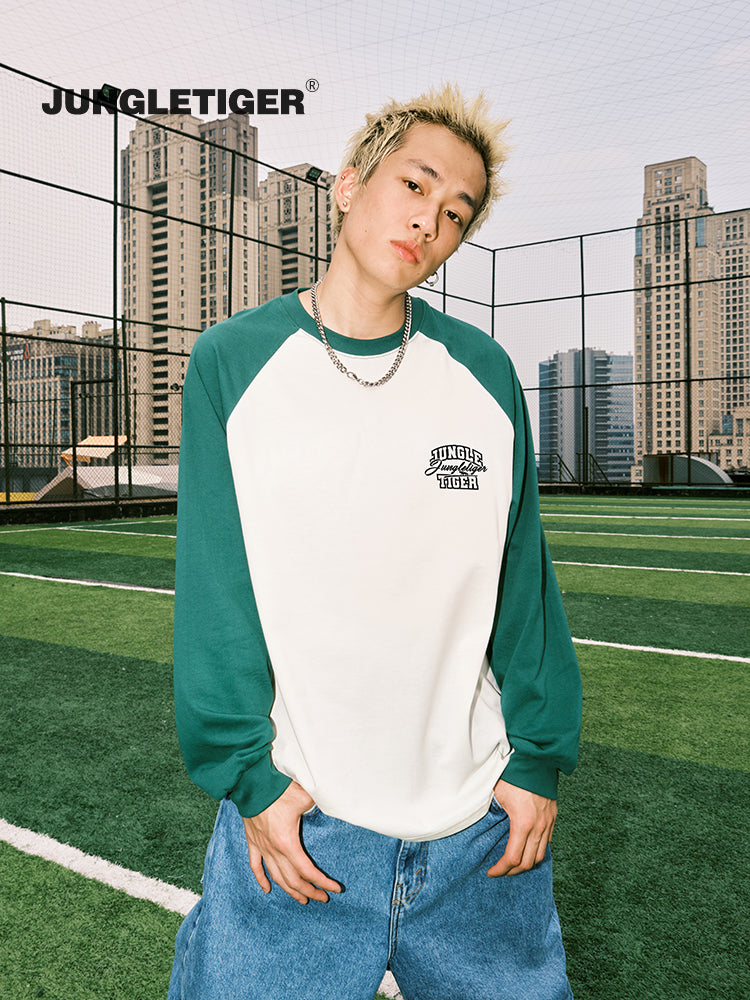 Jungle Tiger Vintage Red Splicing Shoulder Long Sleeve Tee