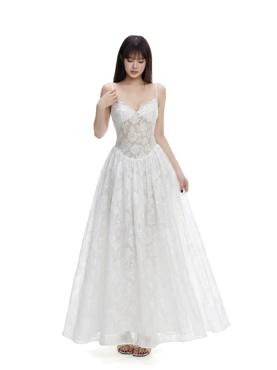 WITHMIN Lace Waist Puffy Skirt Two-piece Set
