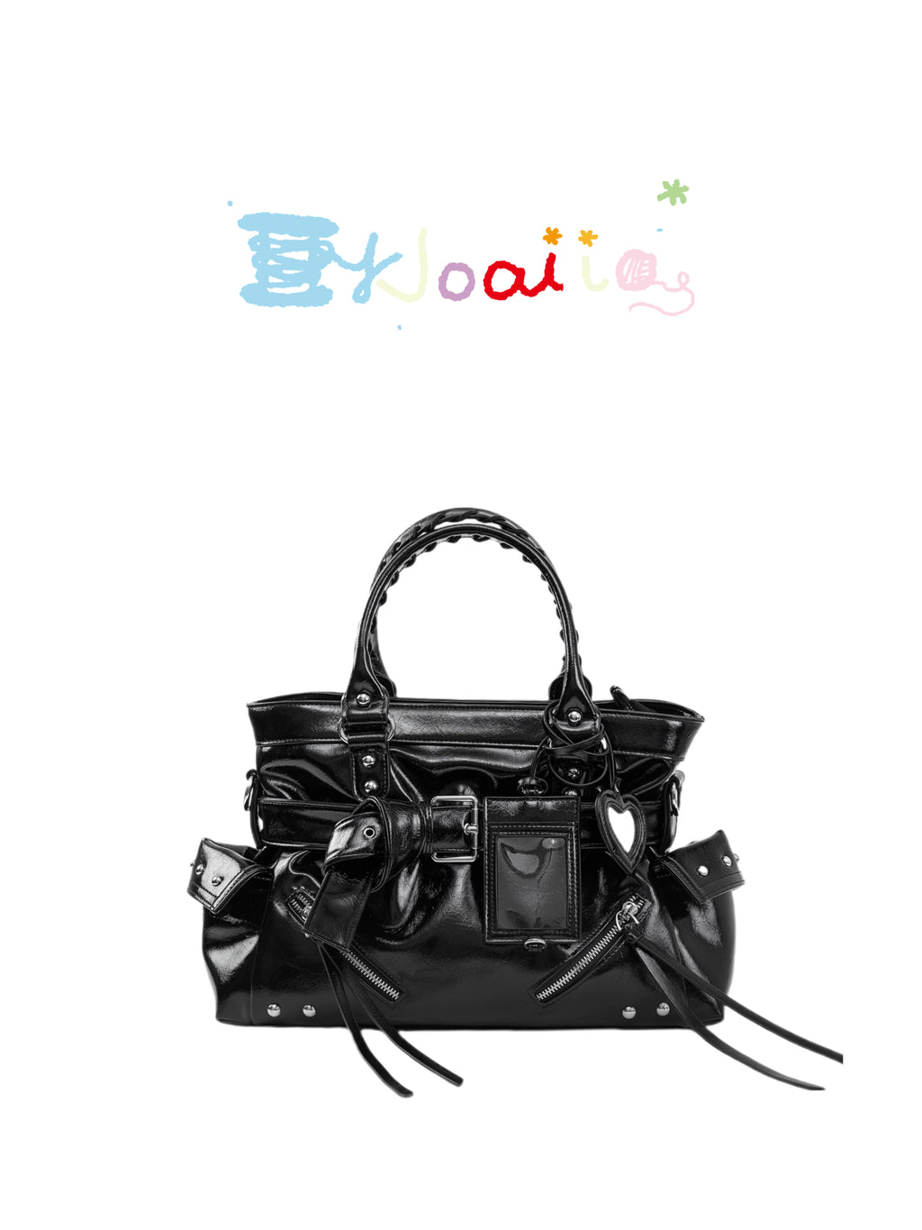 Kloaiio Black Oily Waxed Leather Zip-Top Motorcycle Bag