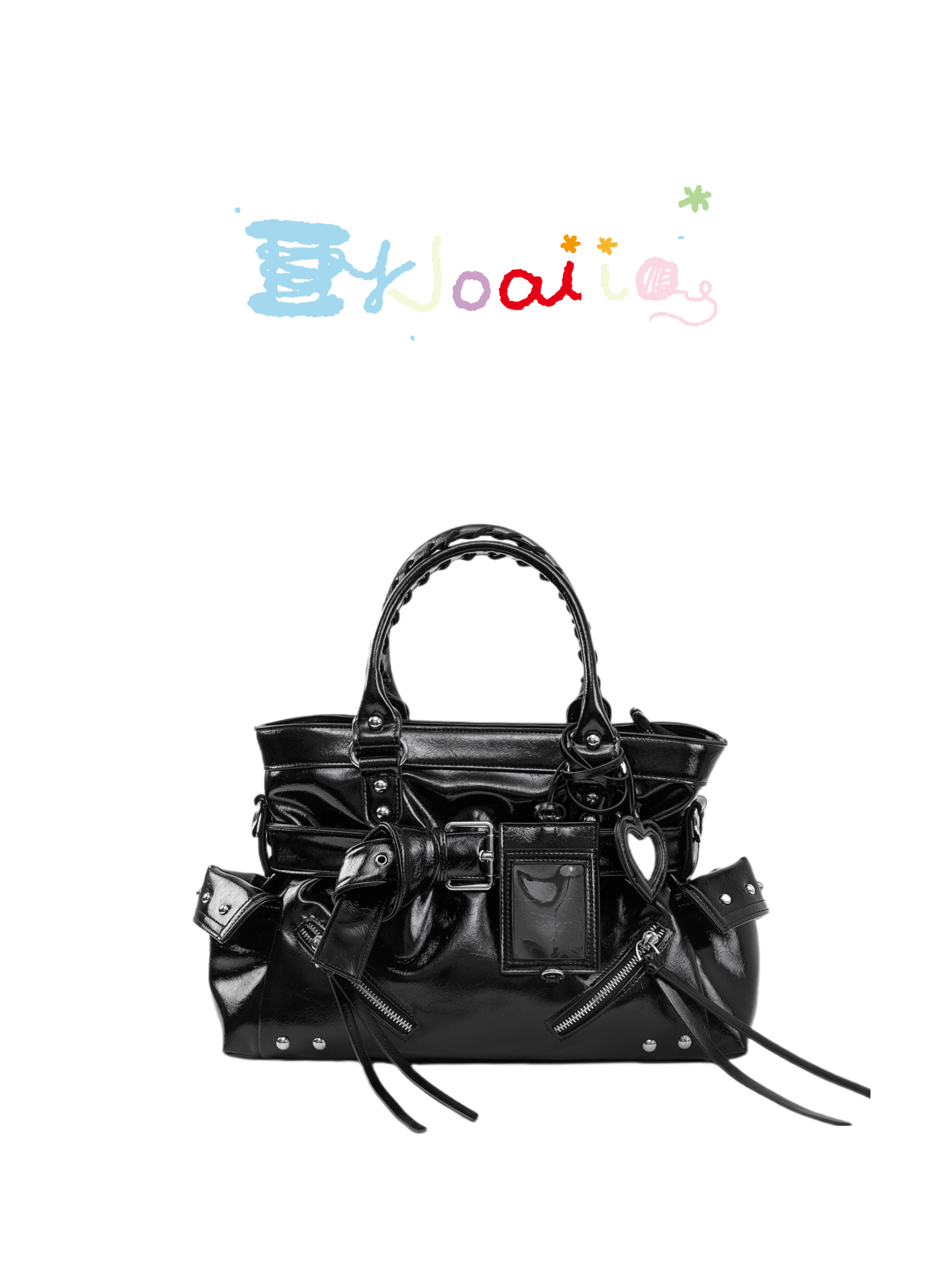 Kloaiio Black Oily Waxed Leather Zip-Top Motorcycle Bag