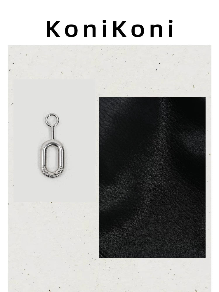 KoniKoni Black Leather Zip-Top Underarm Bag