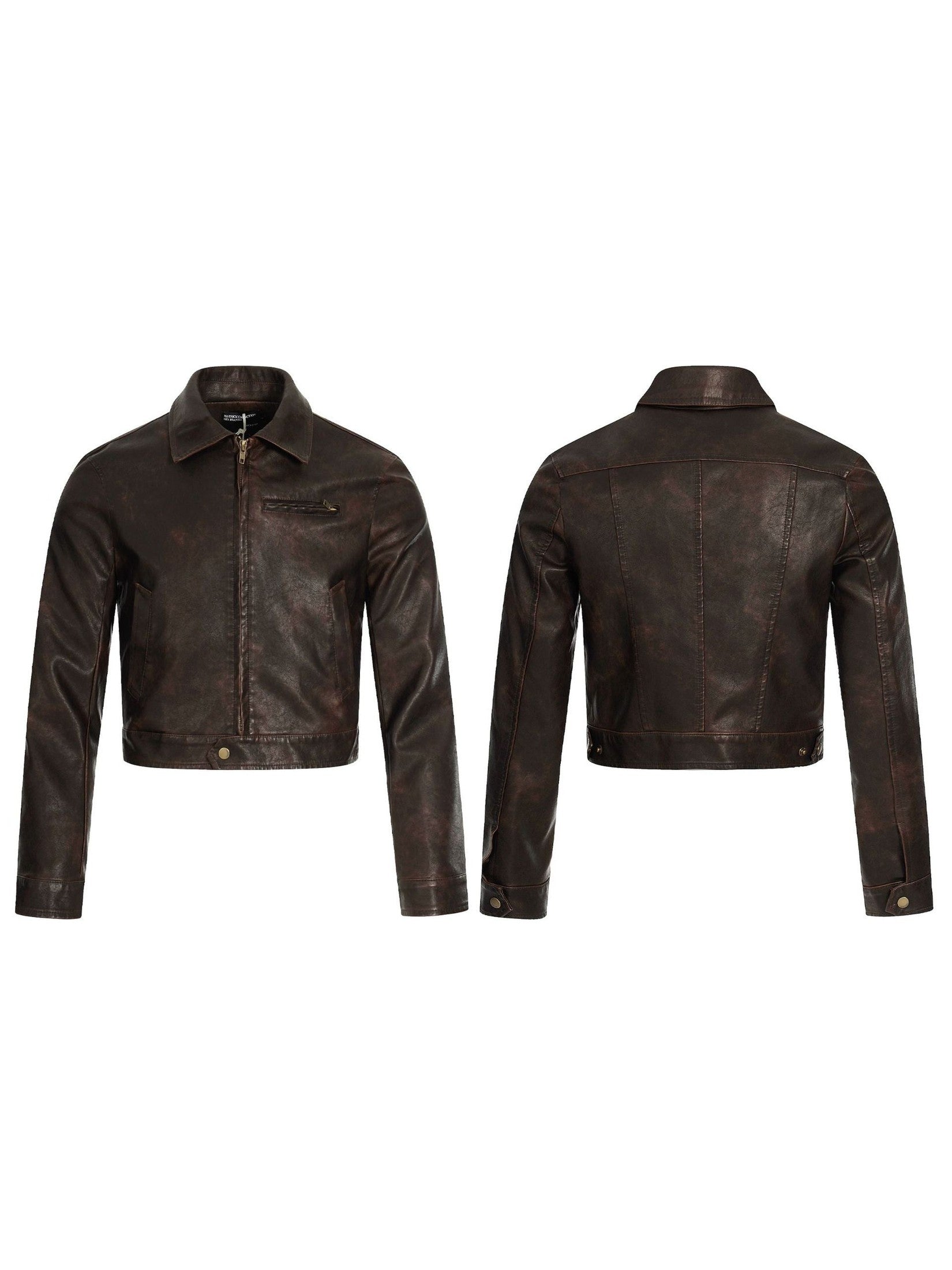 11KN Retro Leather Jacket Lapel Short Jacket