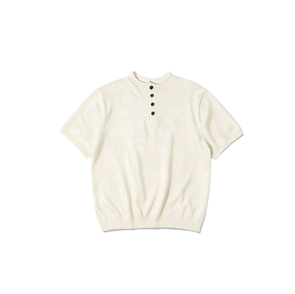 TZ killer White Floral Embroidered Breathable Slim Fit Tee