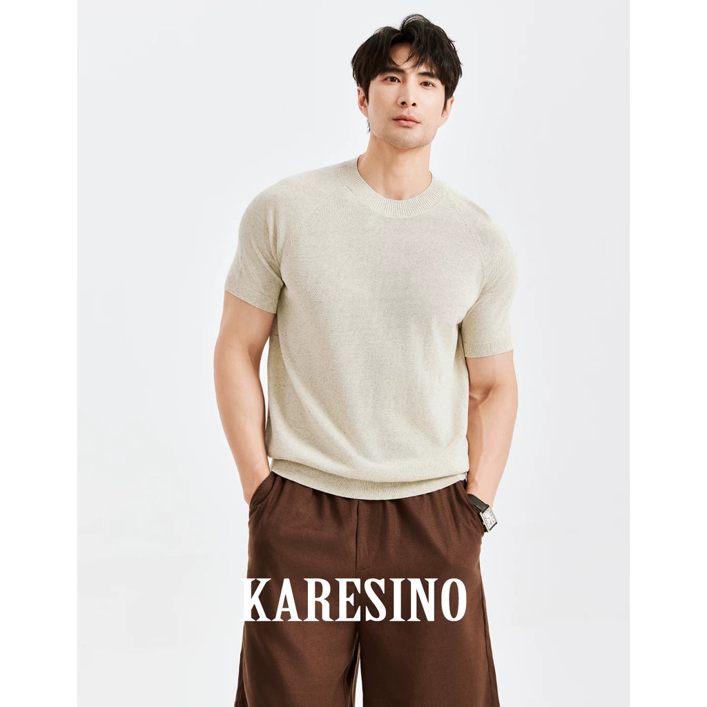 KARESINO Breathable Cool-Touch Crew Neck Knit Tee