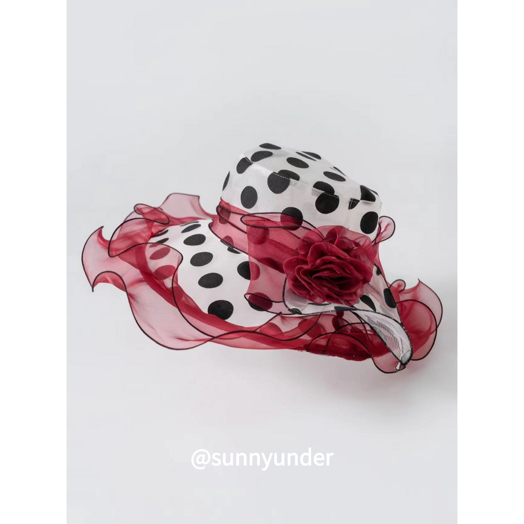 Sunnyunder Polka Dot Ruffle Edge Breathable Lace Cap