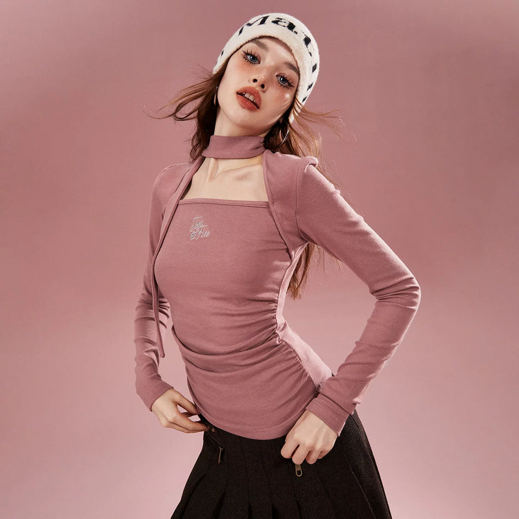 Imone Letter Embroidery Large Square Collar Base Knit