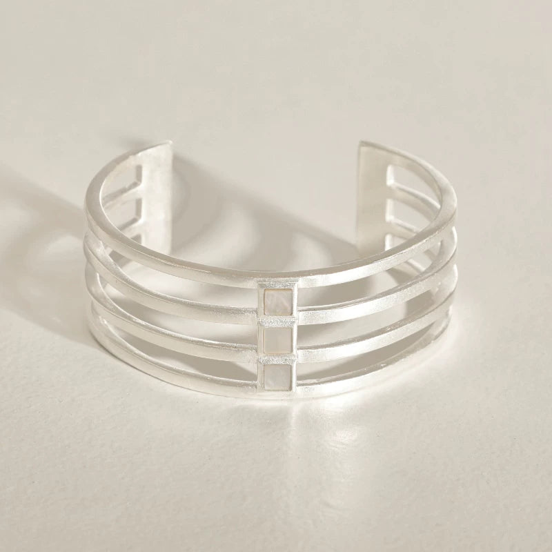 MEZZEM Black Onyx Multi-Layer Hollow Wide Bracelet