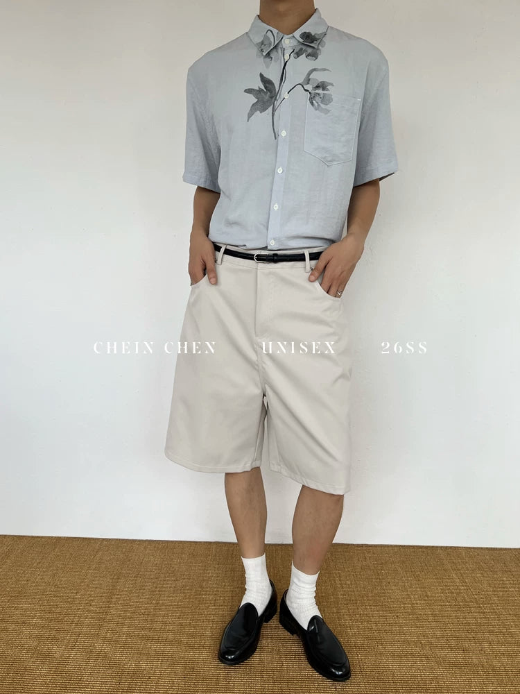 CHEIN CHEN Basic Minimalist Casual Knee-Length Loose Breathable Cargo Shorts