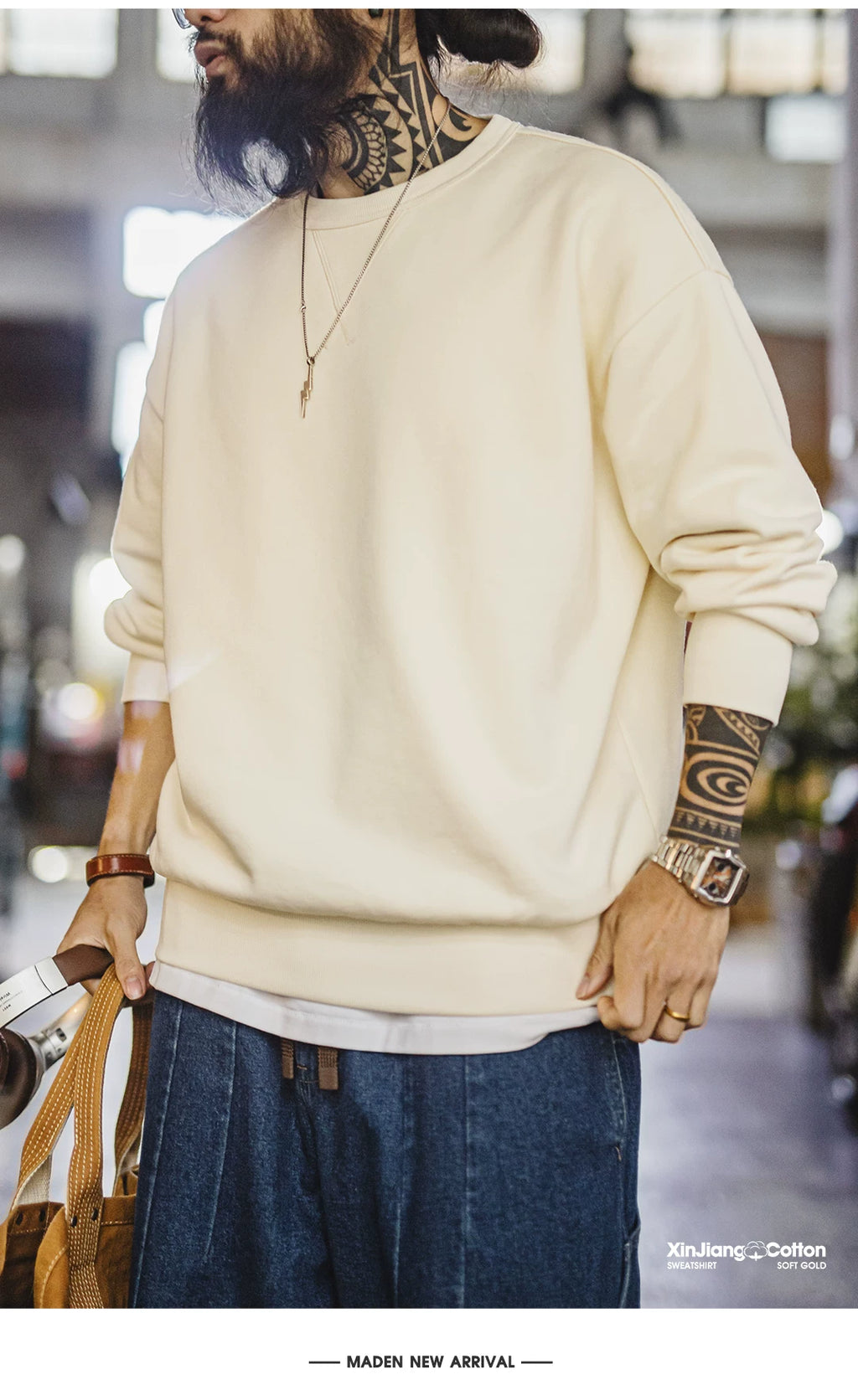 Madden Xinjiang Cotton Round Neck Pullover Loose Jacket Sweater