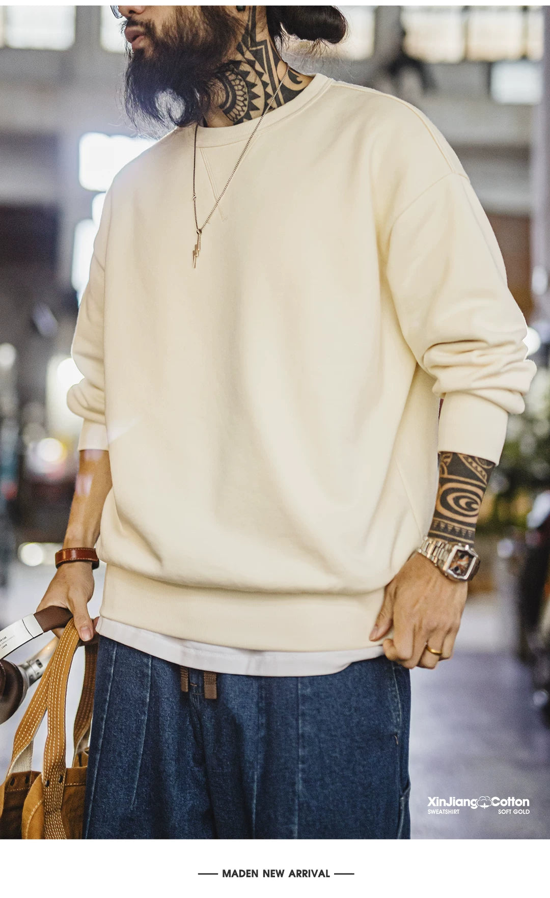 Madden Xinjiang Cotton Round Neck Pullover Loose Jacket Sweater