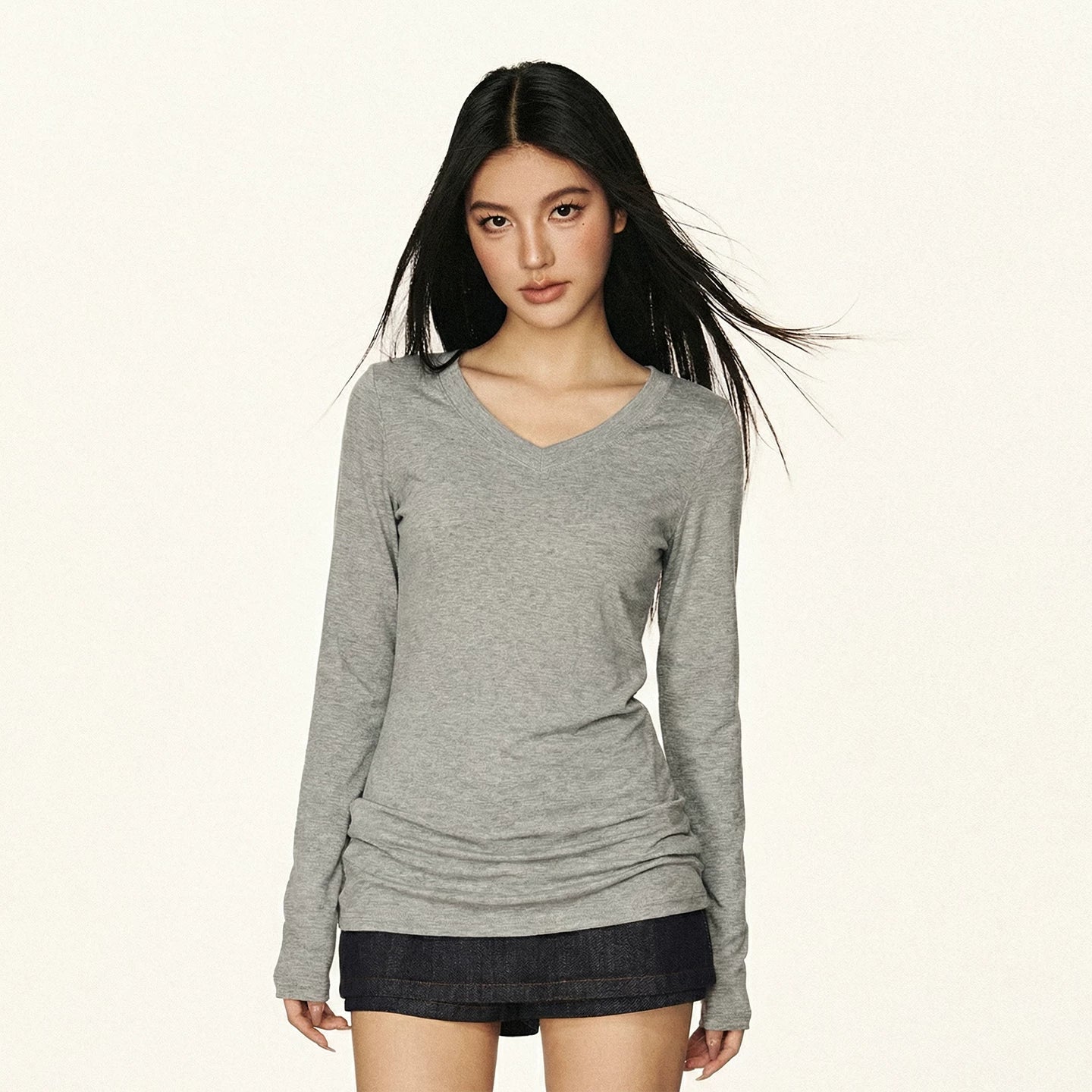 Cherry Melody V-neck Slim Bottom Long Sleeve