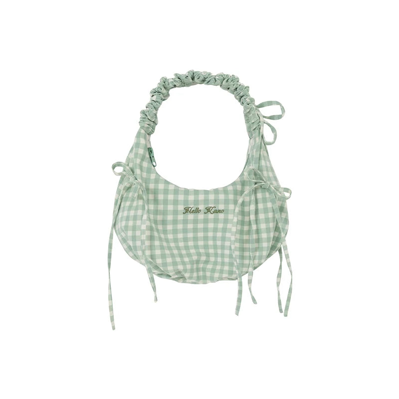 KANO Plaid Drawstring Ruched Shoulder Bag